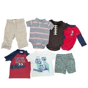 Huge Lot 7 Infant Boys  Long Sleeve Top Shirt Shorts Khaki Pants Onesie Polo 18M